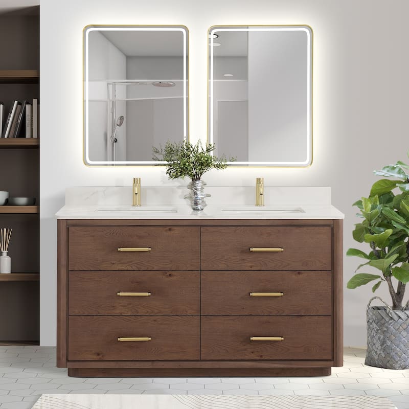 Porto Bath Vanity with White Quartz Stone Top and Mirror