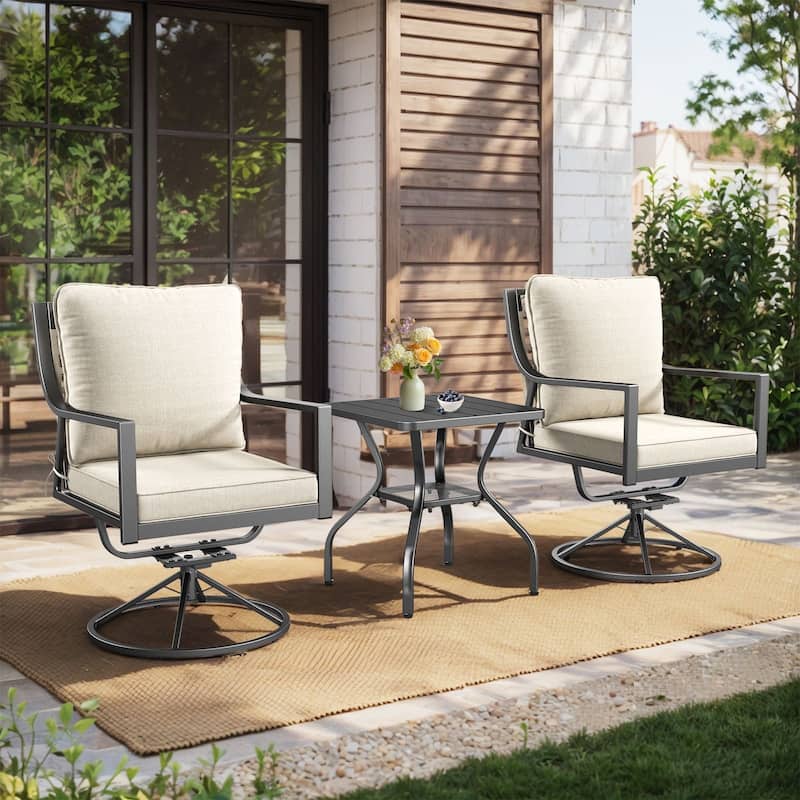 Outdoor Swivel Chairs Patio Glider Chairs Beige Cushion - 3PCS Swivel Chair with Side Table