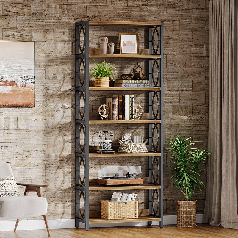 6-Tier Bookshelf, 70.86-Inch Tall Bookshelf, Industrial Freestanding Display Shelf