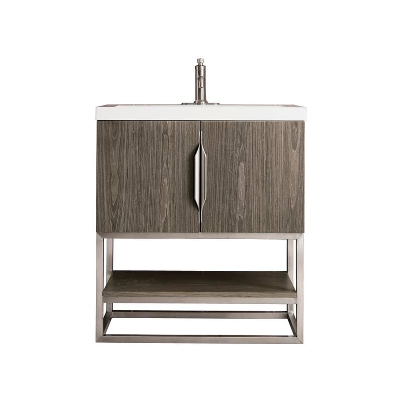 James Martin Vanities Columbia 31.5" Single Vanity, Ash Gray with White Glossy Composite Stone Top