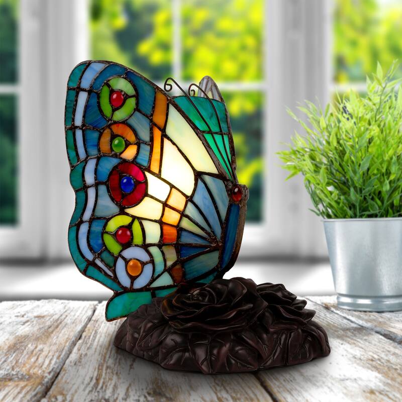 Lavish Home Tiffany Glass Butterfly Nightlight/Accent Lamp - 8.5" Rounder Wings