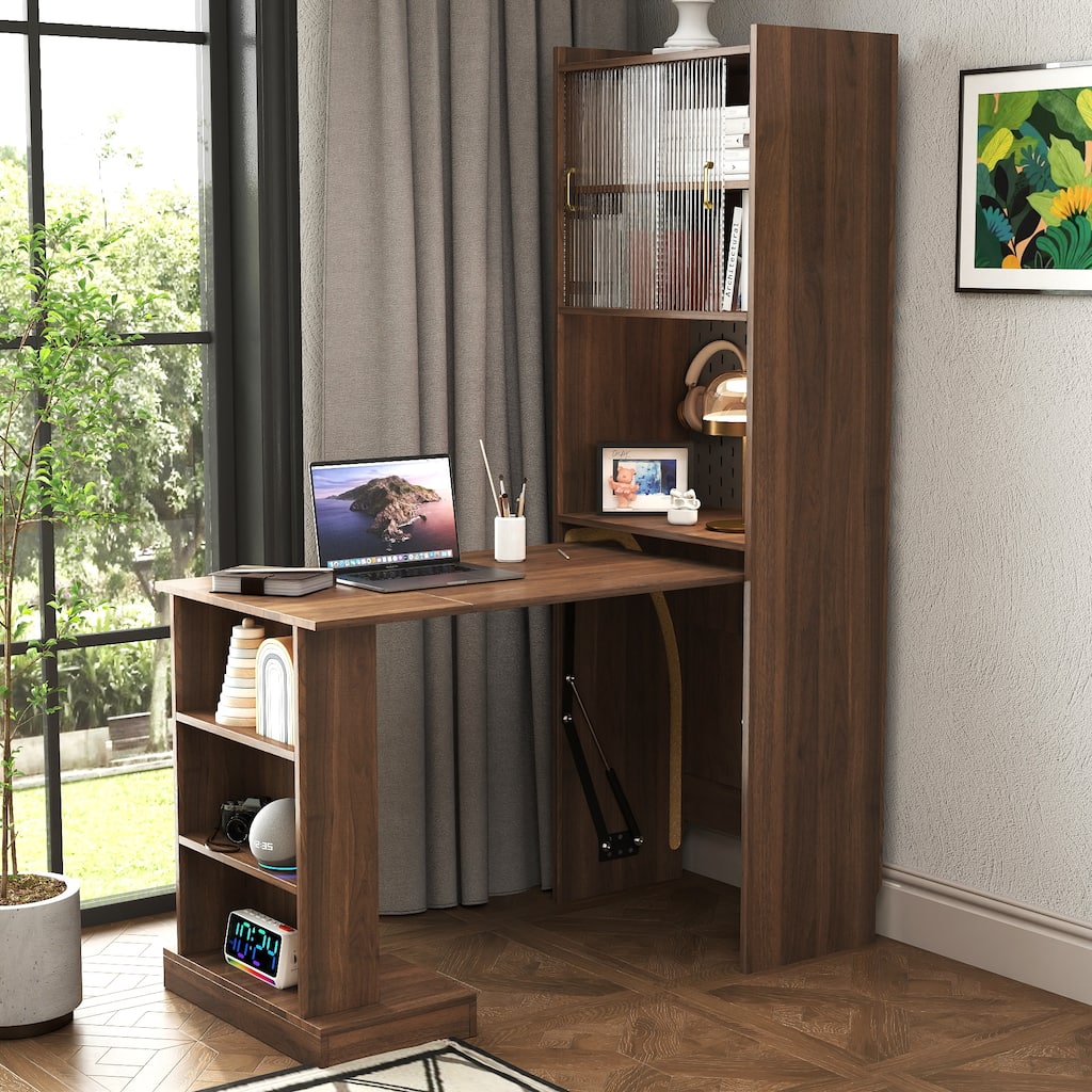 Folding Desk with Storage, Space-Saving Foldable Computer Desk for Small Spaces, Writing Study Table
