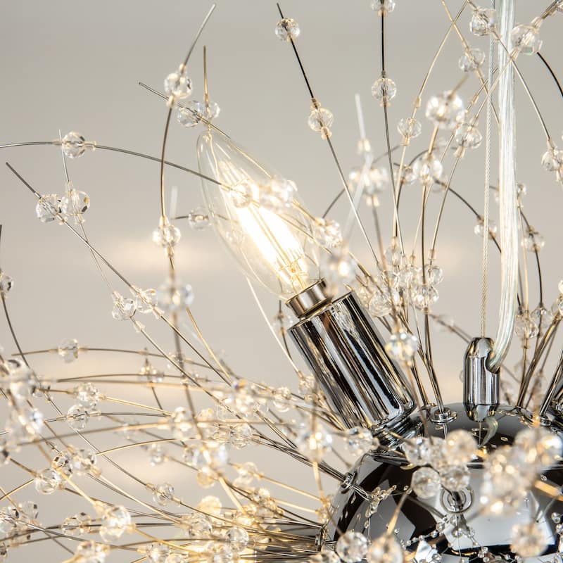 CraftHome Firework Chandelier Stainless Steel Crystal 8-lights Globe Chandelier Lighting in Chrome - W 20"