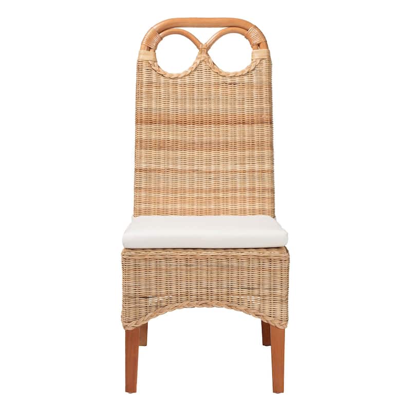Dyna Natural Rattan Dining Chair - Handwoven Wicker Side Chair with Removable Cushion and Loop Backrest, Boho Coastal Seating