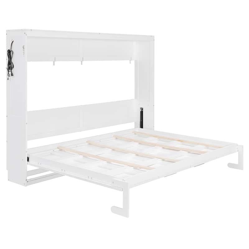 SideFold Murphy Bed with Geometric Art Panels, USB Power Hub & LED Glow by Harper&Bright Designs