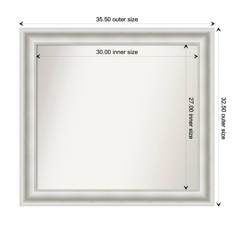 Parlor White Framed Non-Beveled Custom Wall Mirror, Bathroom Vanity Mirror - Outer Size: 35.5 x 32.5