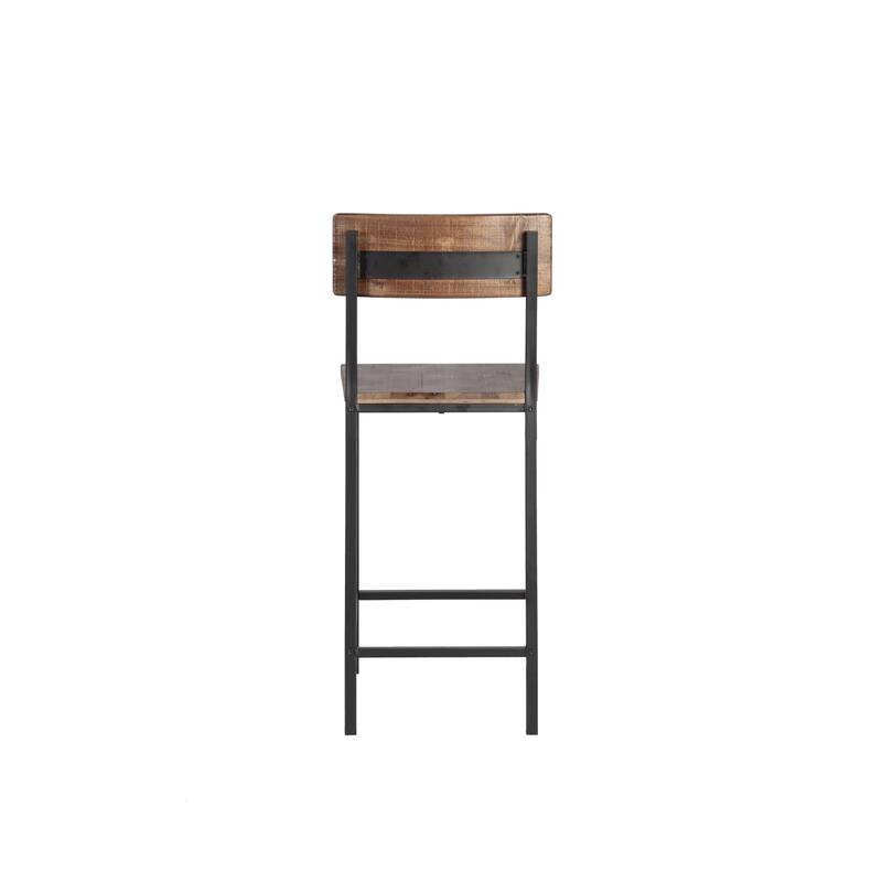 HomeRoots Set of Two 25" Brown and Black Solid Wood and Metal Counter Height Bar Chairs