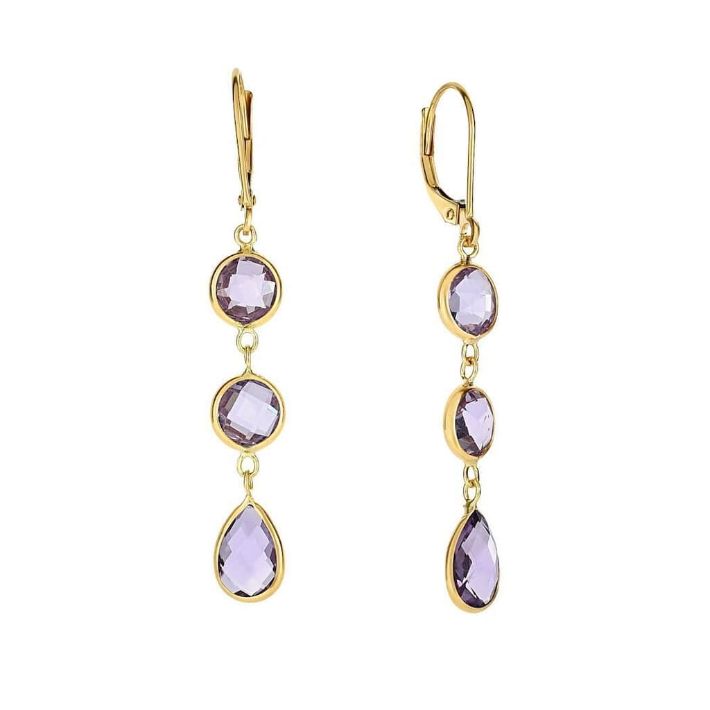 Curata 14k Yellow Gold Round Tear Drop Briolette Amethyst Lever Back Earrings 47x5mm