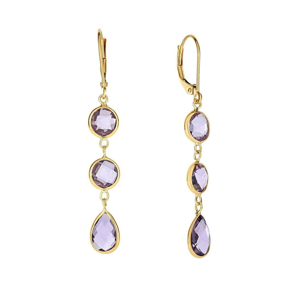 Curata 14k Yellow Gold 47x5mm Tear Drop Briolette Amethyst Lever Back Earrings