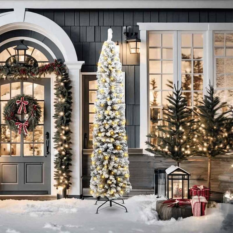 vidaXL Artificial Christmas Tree Green - Green with LEDs and white/grey balls - 7 Foot