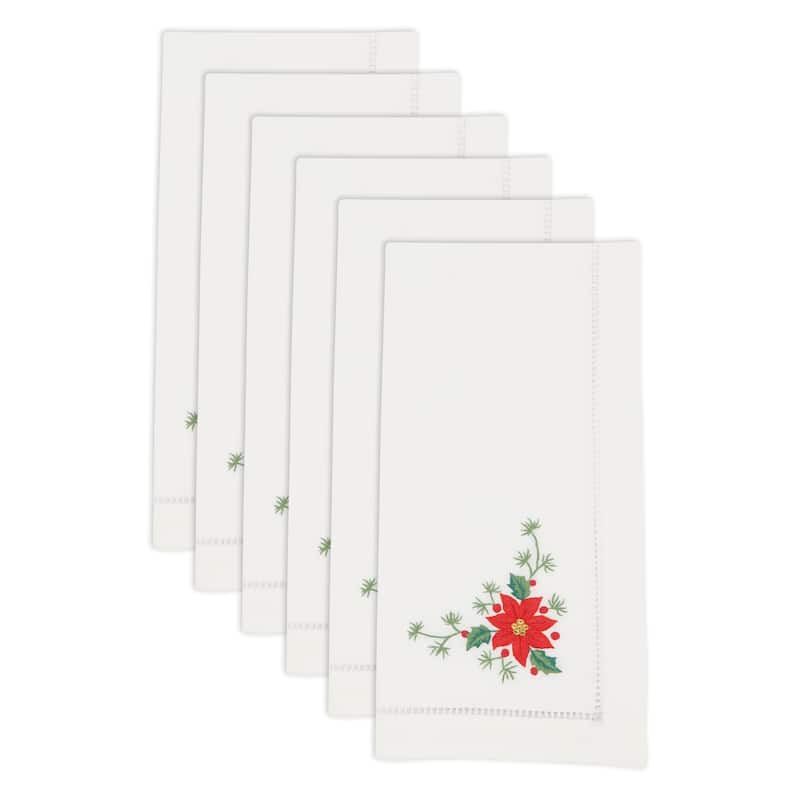 Whimsical Poinsettia Embroidered Napkin (Set of 6) - 20"x20"