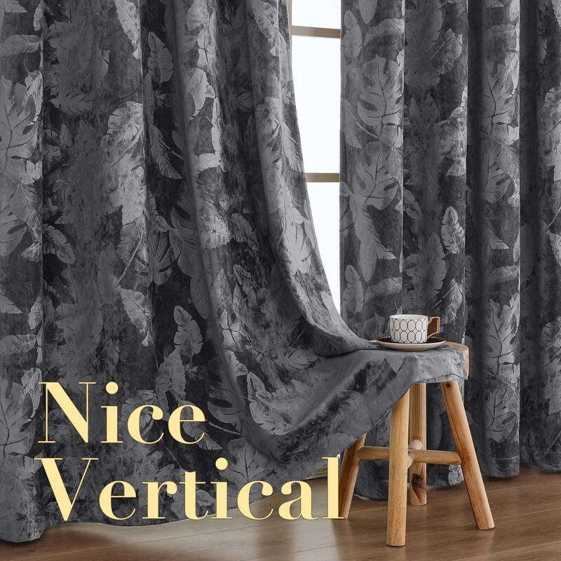 Velvet Curtains Embossed Floral Design Thermal Insulated Leaf Pattern Curtains