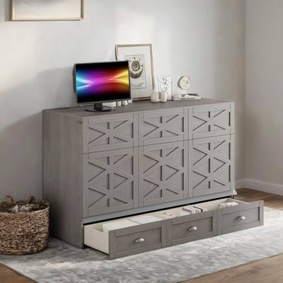 Queen Size Wood Murphy Bed with Drawer,USB Ports ,Three-Prong Outlets