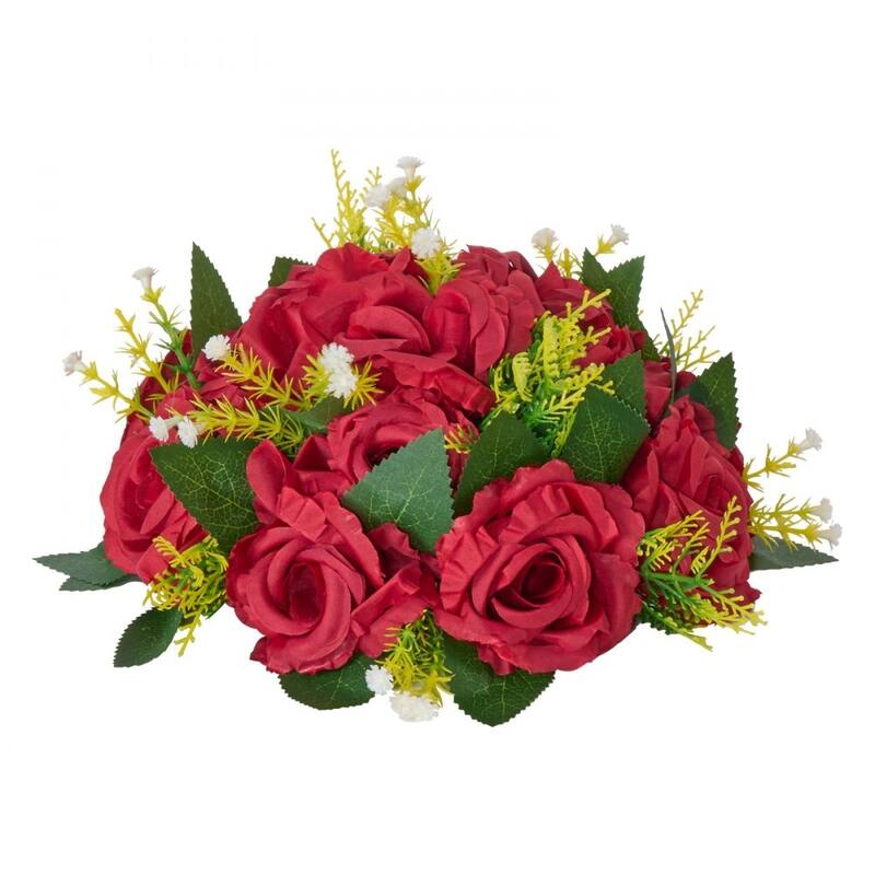 Red Silk Rose Flower Balls Set of 10 with Stable Base for Decor - 9.45 x 9.45 x 4.27 inch