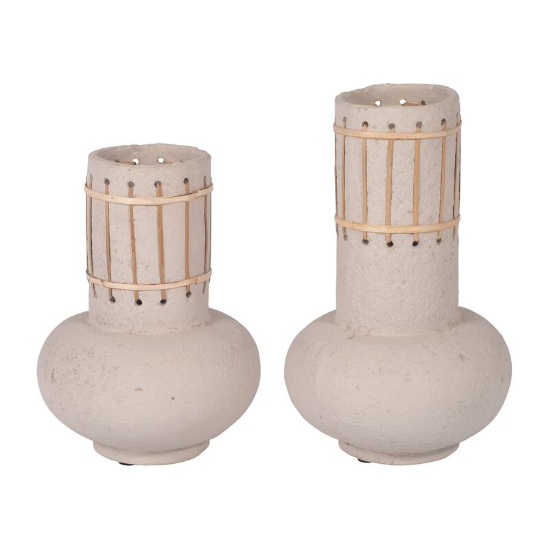 Sagebrook Home Ecomix Ivory Weave Nomad Vase, Round, Solid Color, Flower Arrangement Centerpiece