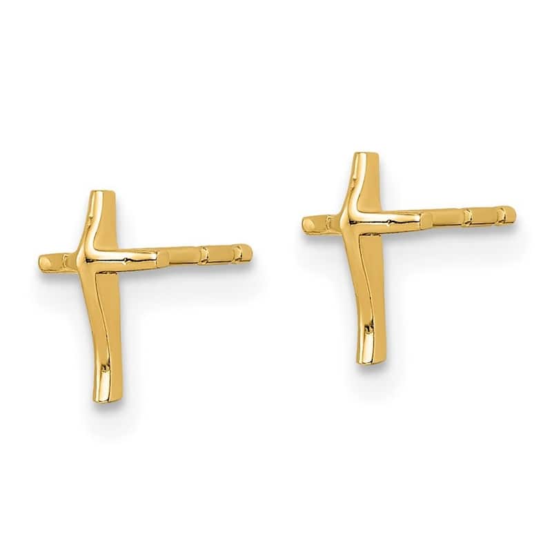 Curata 14k Yellow or White Gold Small Beveled Cross Post Earrings for Children - 9x8mm