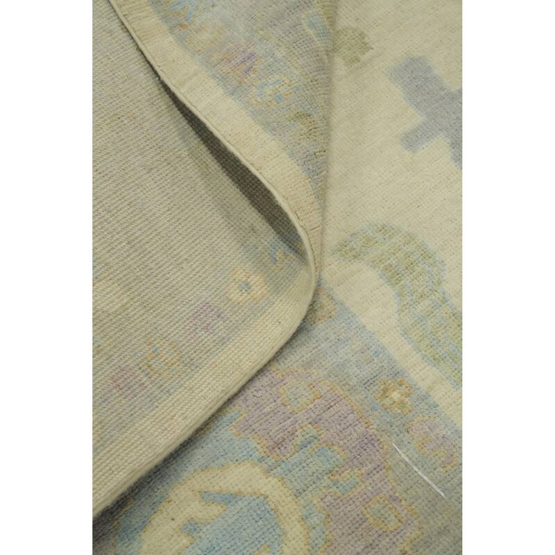 Vegetable Dye Wool Oushak Turkish Area Rug, Floral Geometric Carpet - 13' 4'' X 9' 8''