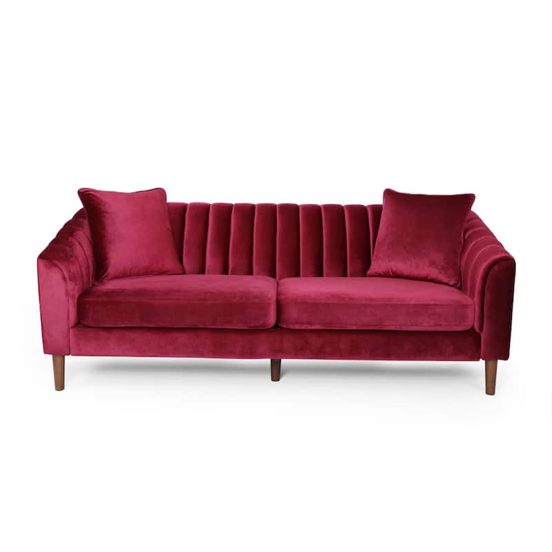 Roomfitters Modern Velvet 3-Seater Sofa with Channel Tufting and Plush Cushions for Living Room