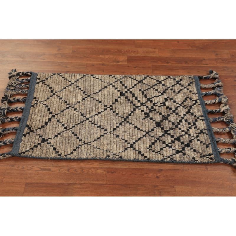 Striped Moroccan Oriental Foyer Rug Hand-Knotted Wool Carpet - 2'0"x 3'0"