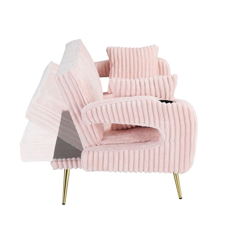 74.01" Straight Corduroy Sofa Bed with Pillows and Adjustable in Three Levels