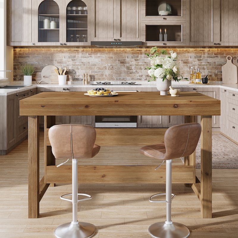 Solid Wood Kitchen Island, Open Storage Counter Height Table, Kitchen Dining/Living Room Coffee Bar Accent Island