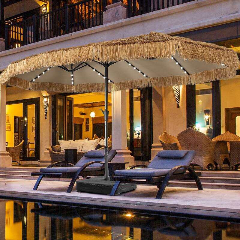 Autlaycil 15 ft Patio Umbrella with Base & 48 LED lights for Outdoor Umbrella - Yellow