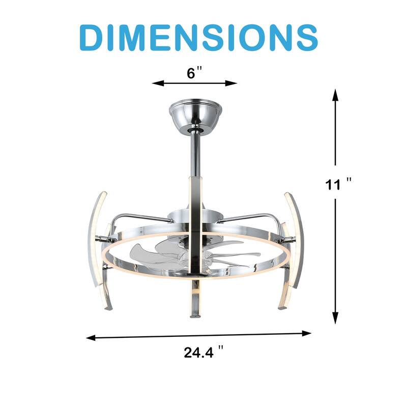 Oaks Aura DeClue 24in. 6 DIY-Shape Smart Ceiling Fan with Light,Cyberpunk Futuristic 6-Speed Quiet Ceiling Fan w/ Remote