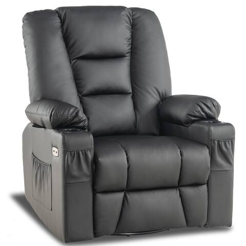 Mcombo Manual Swivel Glider Rocker Recliner Chair with Massage and Heat for Nursery Faux Leather 8036