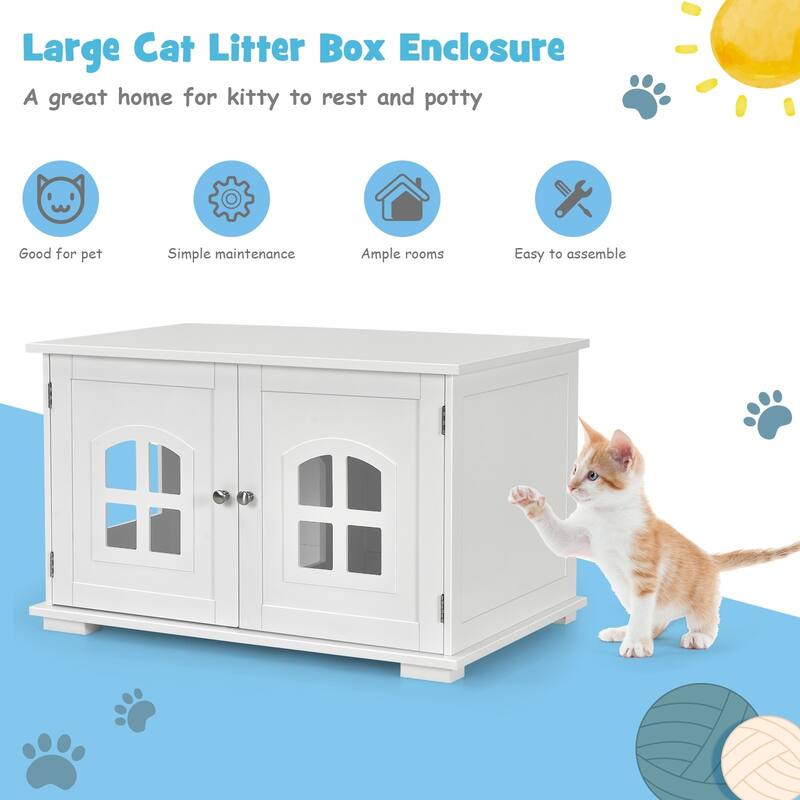Large Wooden Cat Litter Box Enclosure Hidden Cat Washroom with Divider