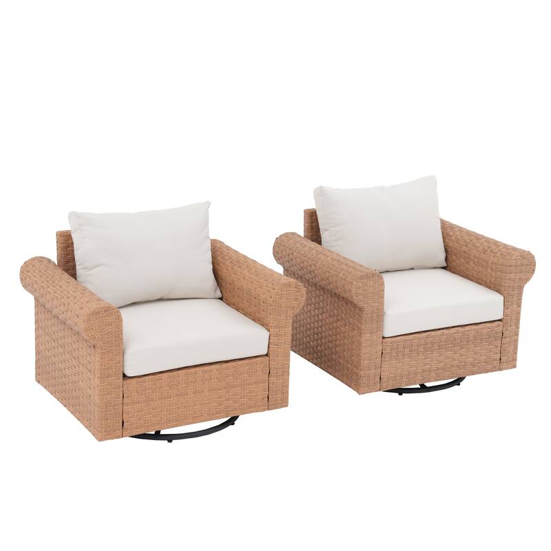 2-Piece PE Rattan Swivel Patio Armchair Set with Cushions