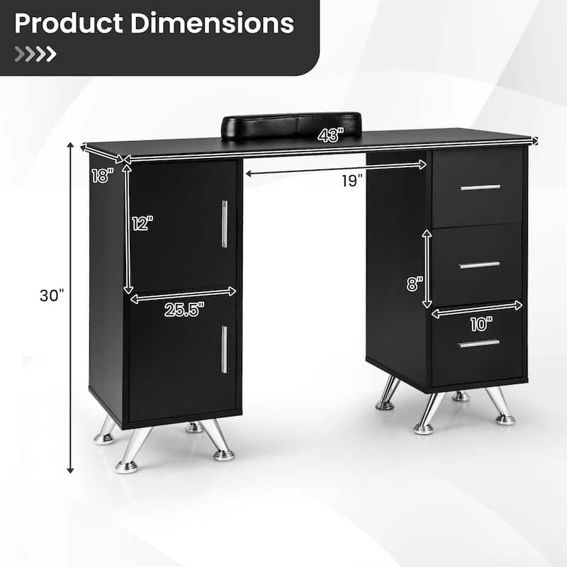 Costway Wooden Nail Desk Station with Removable Wrist Rest Metal Legs - See Details
