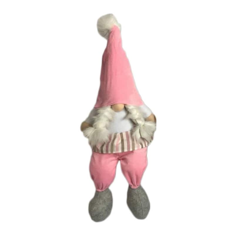 HomeRoots 30" Pink and White Fabric Sitting Gnome - 12.5' X '29.9' X '16.5