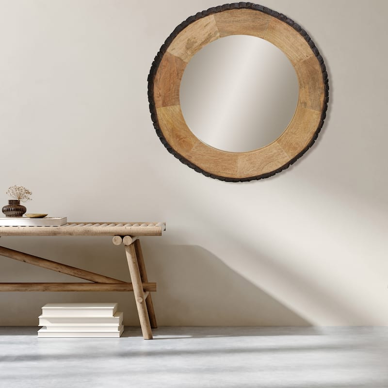 Meredith Round Live Edge Wood Wall Mirror by River of Goods - 30.5" x 1" x 30.5"