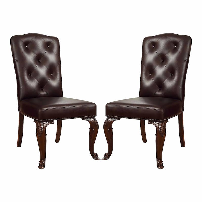Furniture of America Kova Traditional Cherry Tufted Leather Dining Chairs (Set of 2)
