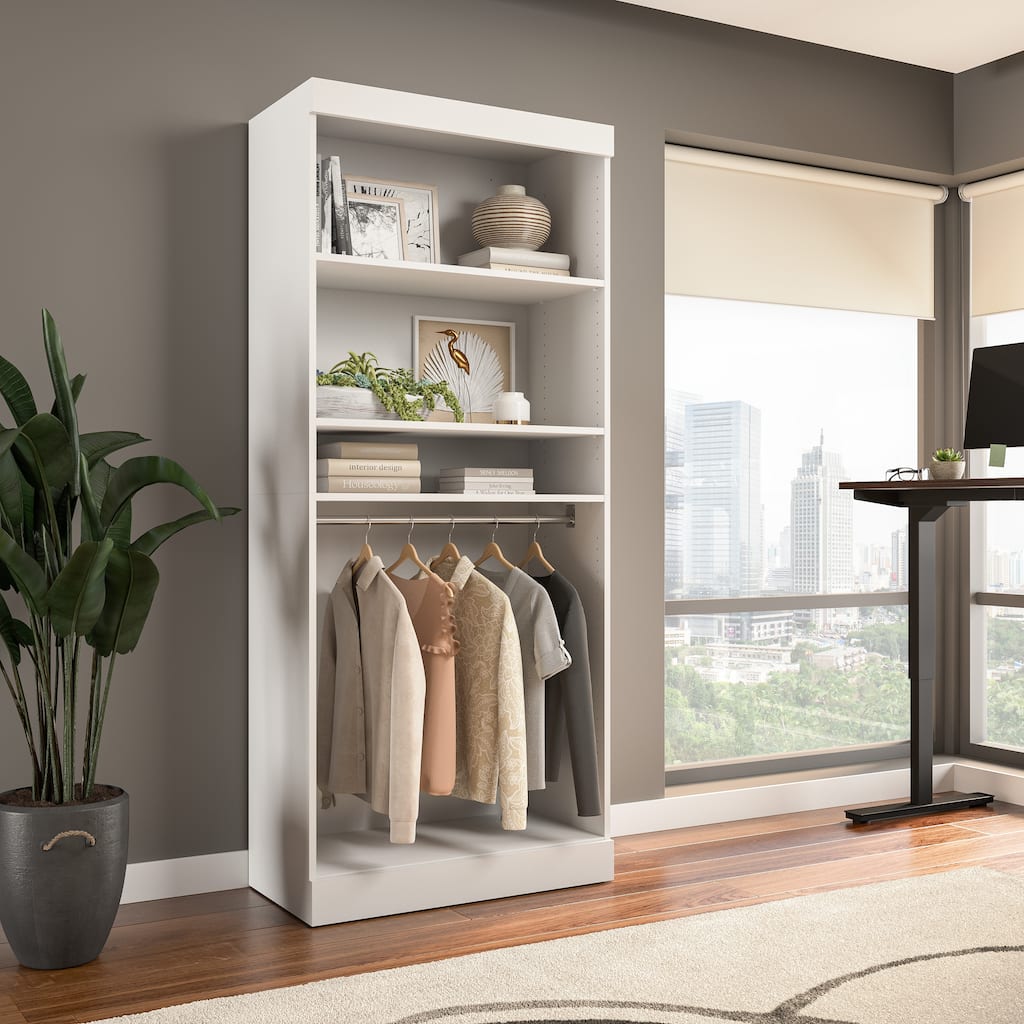 Bestar Pur 36W Contemporary Closet System with Shelves & Clothing Rods - 35.71" W x 18.19" D x 83.66" H