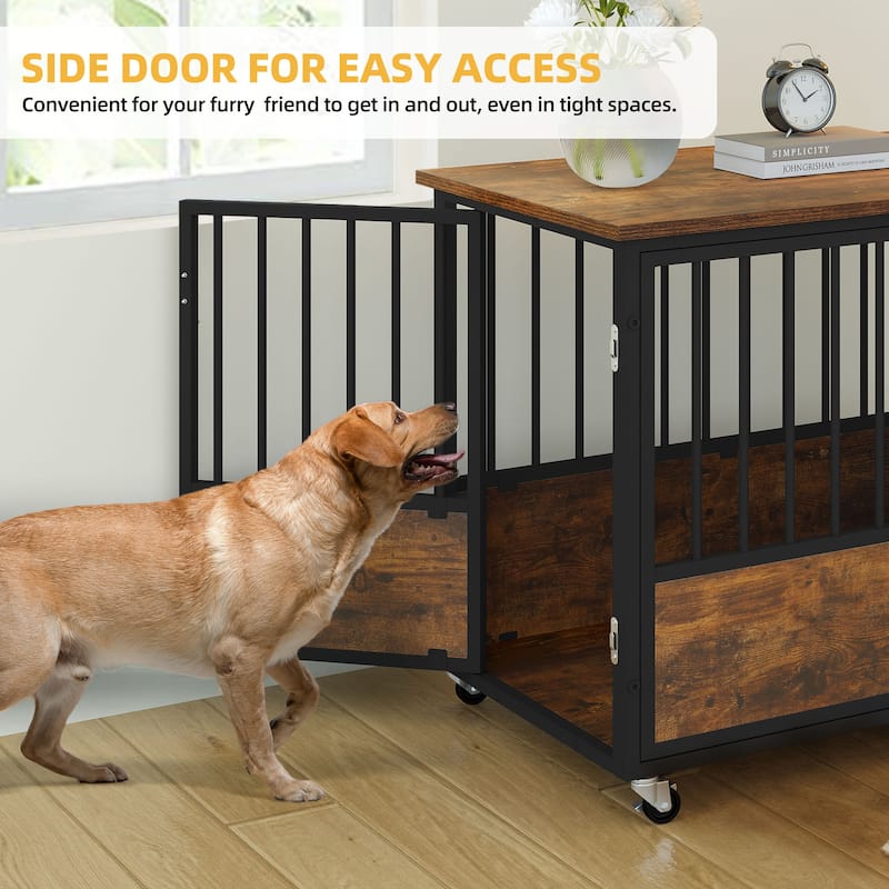 38"/43" Dog Crate Furniture Cage Table with Wheels And Double Doors