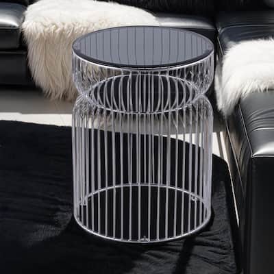 Modern Contemporary Metal Nested base and Tinted tempered glass top material End Table