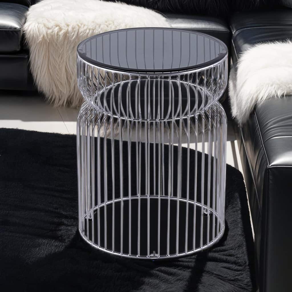 Modern Contemporary Metal Nested base and Tinted tempered glass top material End Table