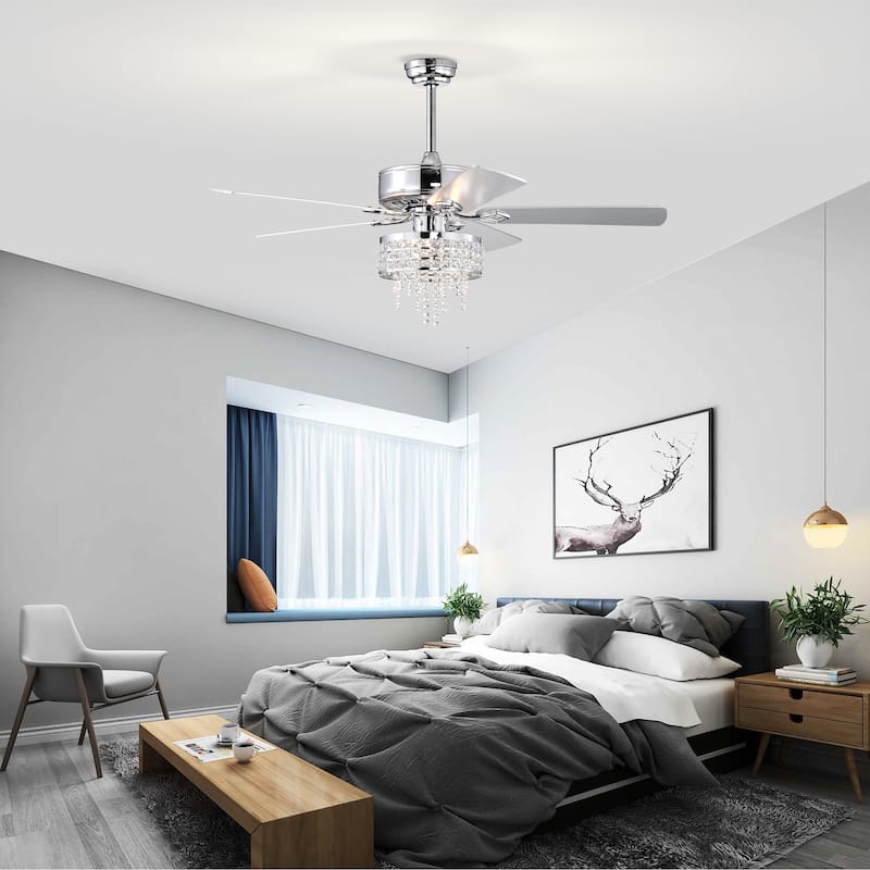 52” Modern Crystal Ceiling Fans with Lights Remote Control, Ceiling Fan with 5 Blade for Living Room, AC Motor, Chrome