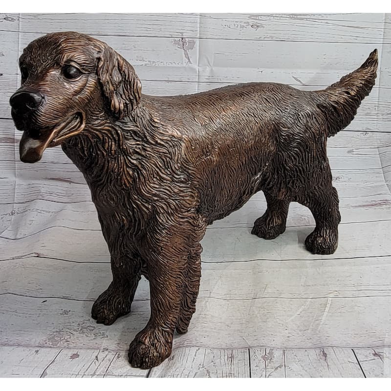Golden Retriever Puppy Dog Bronze Metal Life Size Statue Sculpture 26 Inches X 17 Inches