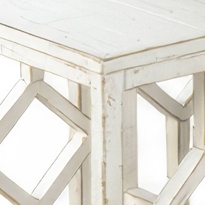 Rena 3 Piece Nesting Accent Table Set, Slatted, Rustic White Mahogany