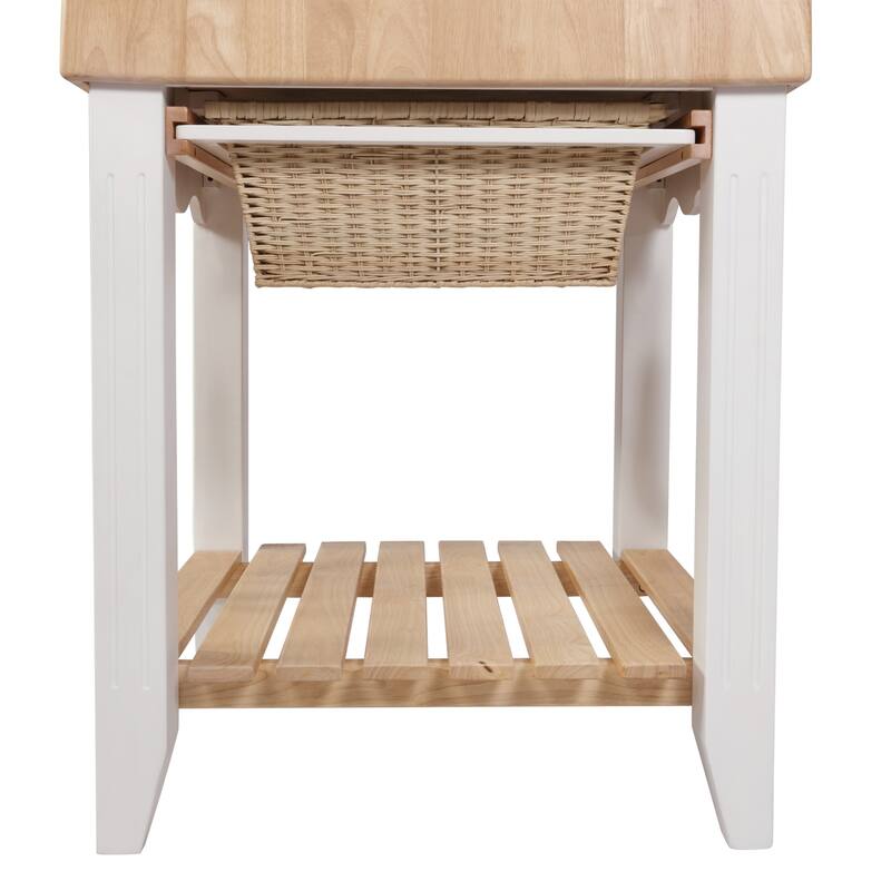 Kitchen Island with Square Butcher Block Top - 36.25" - White and Beige