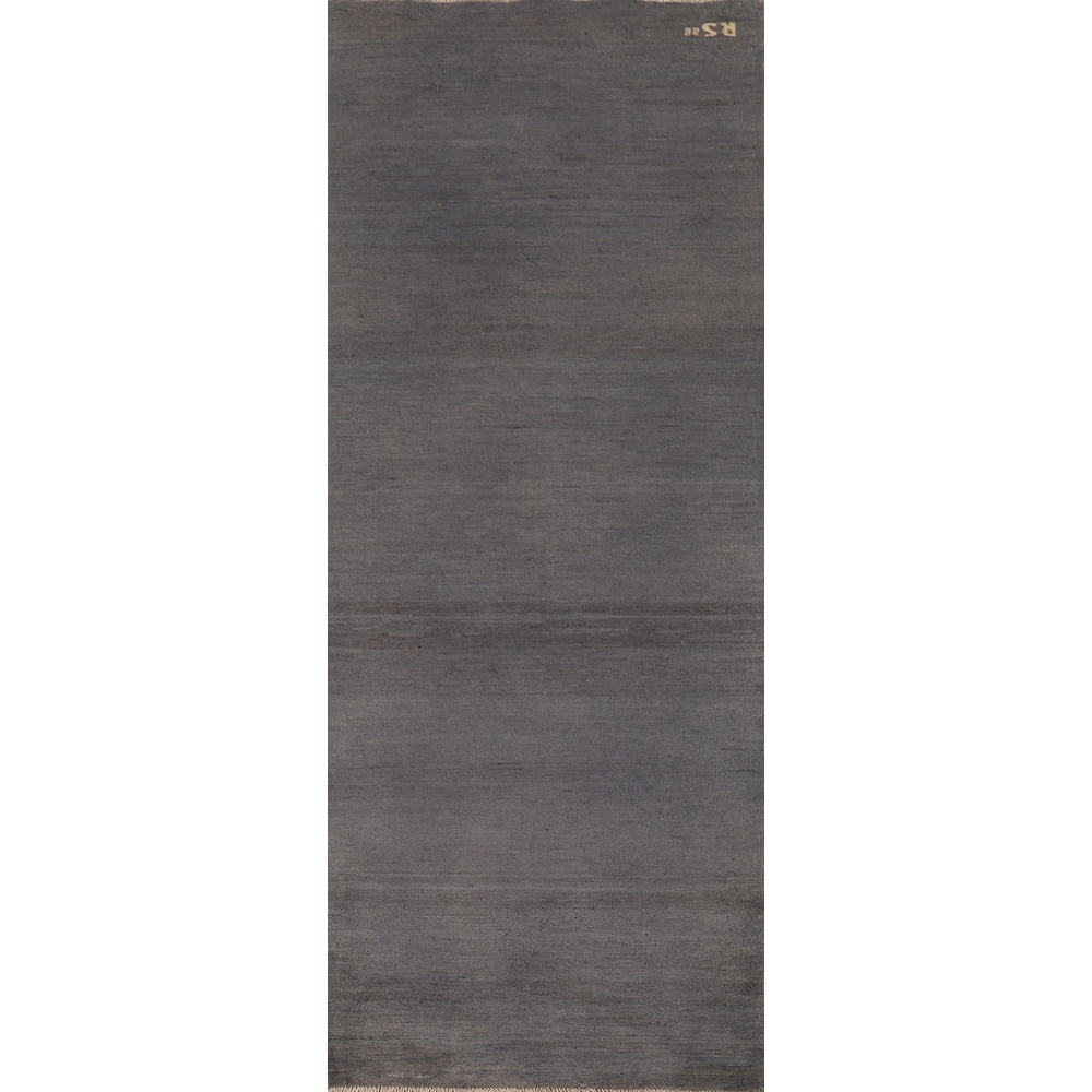 Modern Gray Gabbeh Oriental Runner Rug Hand-Knotted Wool Carpet - 2'9"x 8'2"