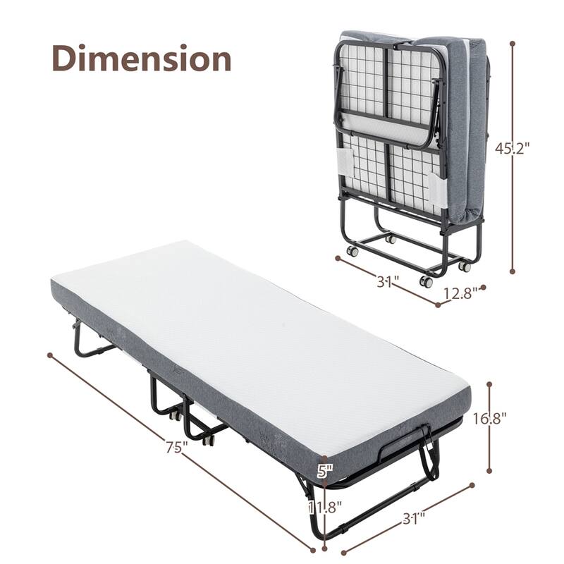 Folding Bed Cot with Mattress for Adults, Foldable Metal Frame Bed
