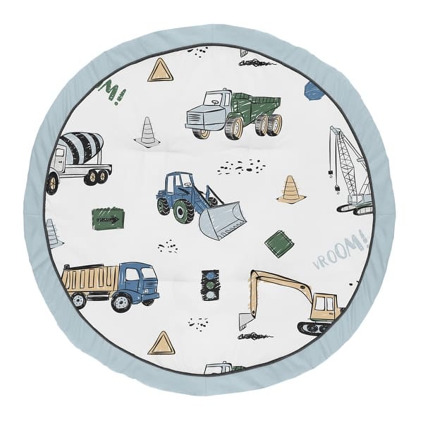 slide 2 of 4, Construction Truck Collection Boy Baby Tummy Time Playmat - Grey Yellow Black Blue and Green Transportation