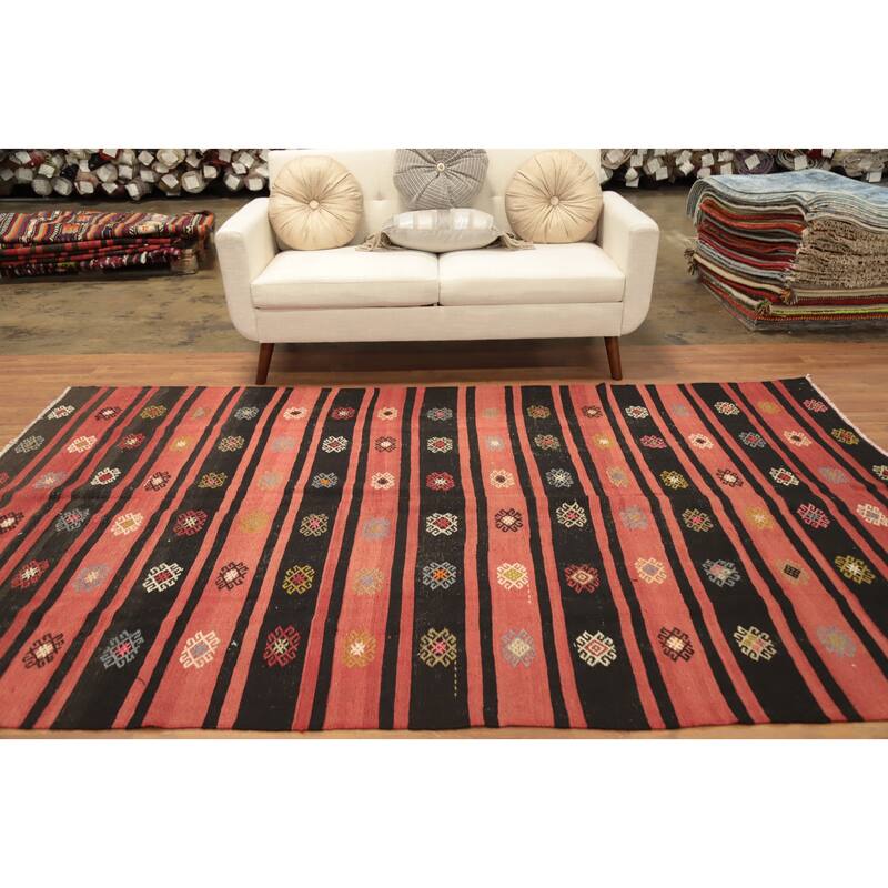 Hand Woven Oriental 100% Wool Carpet Southwestern Tribal Multi-Colored Kilim Area Rug - 9' 8'' X 5' 10''