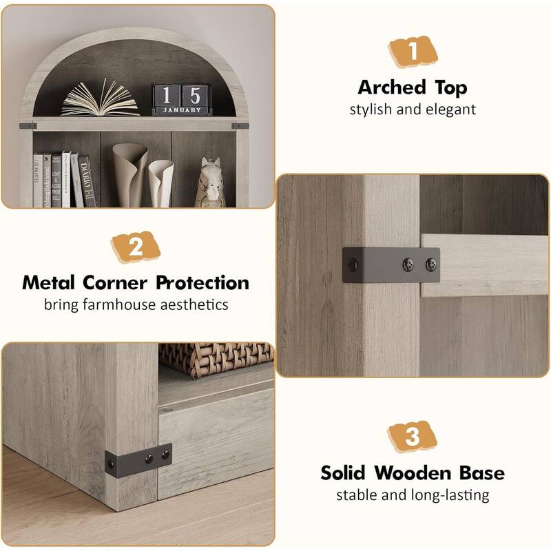 71.65" Tall Farmhouse 5-Tier Arched Bookcase, Display Storage Shelf - N/A