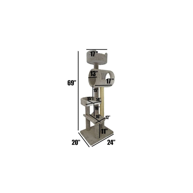 Multi-Level Climbing Cat Tower with Deep Beds and Sisal Rope Posts for Large Indoor Cats