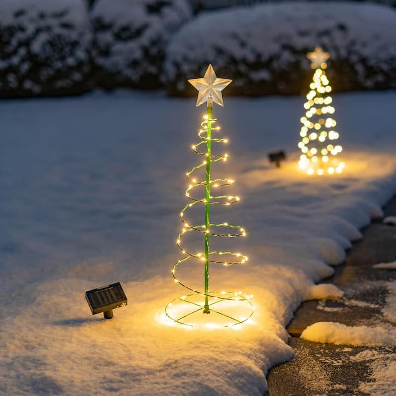 2 Ft. Tall Solar Pre-Lit LED Metal Christmas Tree Holiday Light Decoration - Multicolor or White