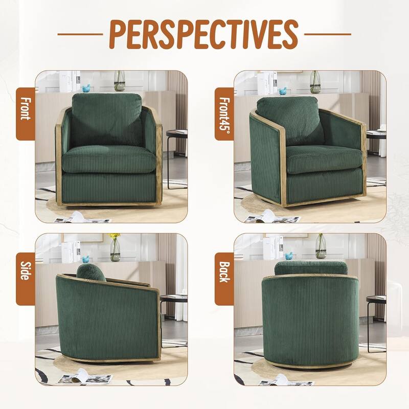 Roomfitters Modern Corduroy Swivel Barrel Chair, 360 Lounge Club Chair with Deep Seat for Living Room or Office